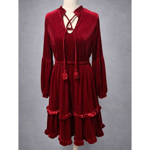 Simply Southern Dresses & Skirts - Simply Southern Collection Red Wine Tier Dress Velvet Velour Renaissance Theatre